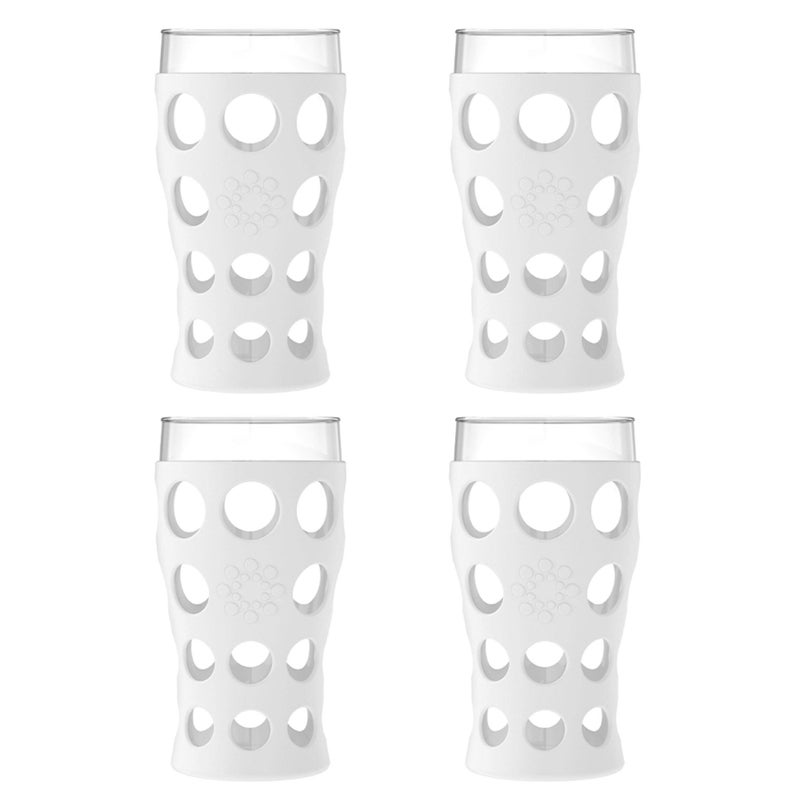 Lifefactory 20-Ounce Beverage Glasses with Protective Silicone Sleeves, 4 Count (Pack of 1), Optic White, LF340141C4 - Image 1